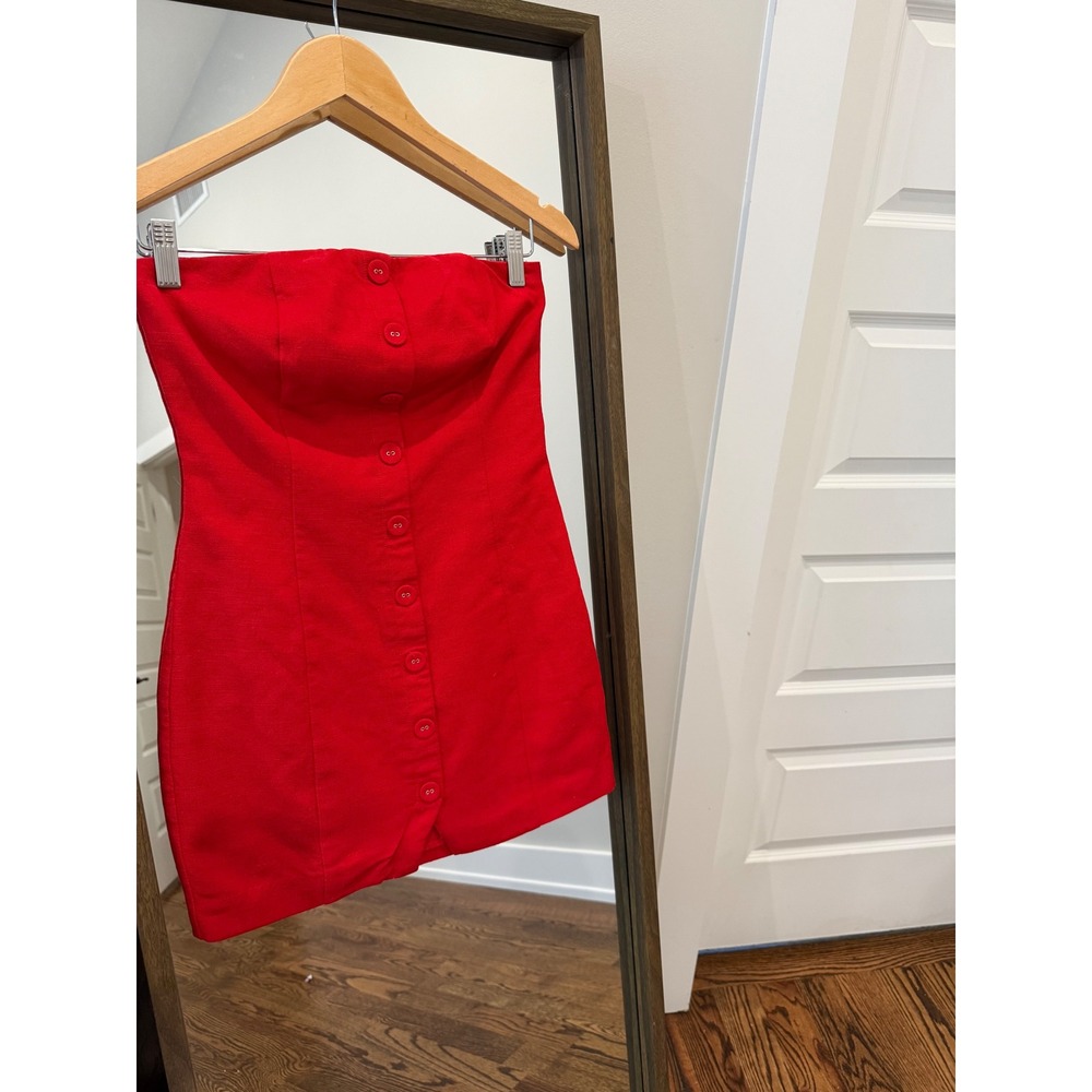Endless Rose Red Strapless Button Front Mini Dress Size‎ XS Anthropology Linen